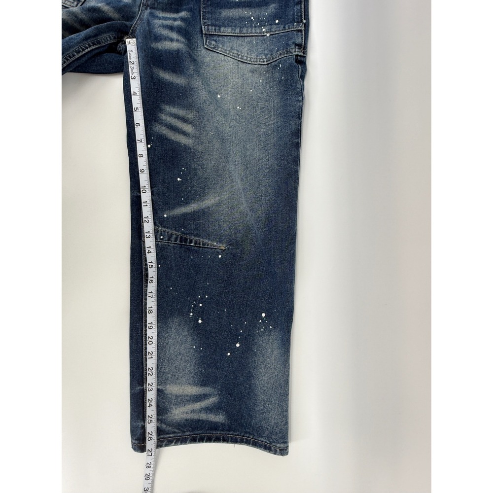 Flamingals Womens Paint Splatter Distressed Cropped Barrel Leg Jeans Blue - Picture 9 of 13